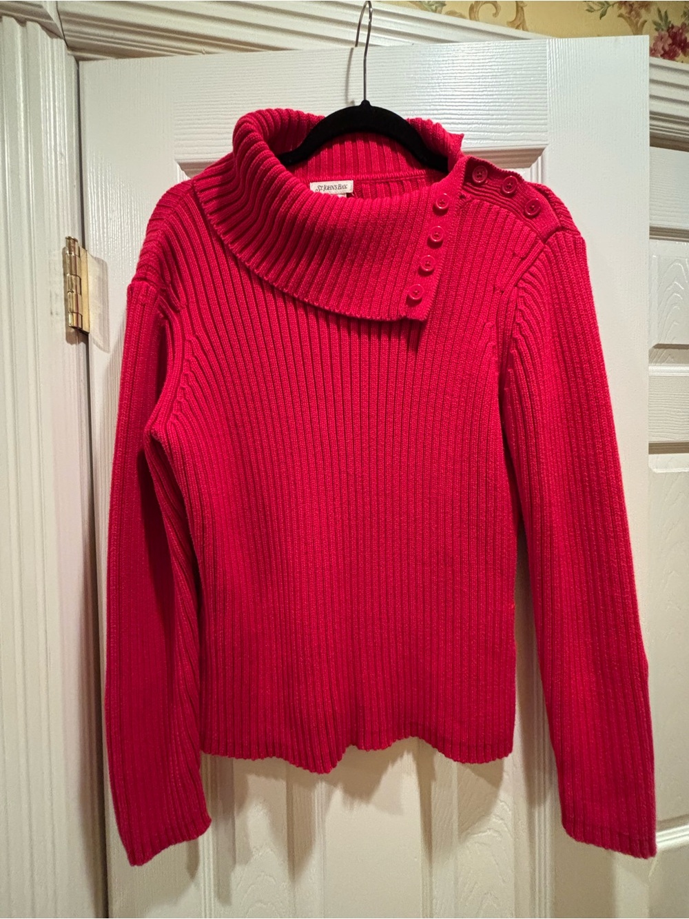 St. John's Bay Red Ribbed Button-Shoulder Cowl Sweater